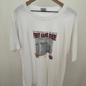 Vintage Pittsburgh Pirates vs. NY Mets White T-Shirt - First Game at PNC Park